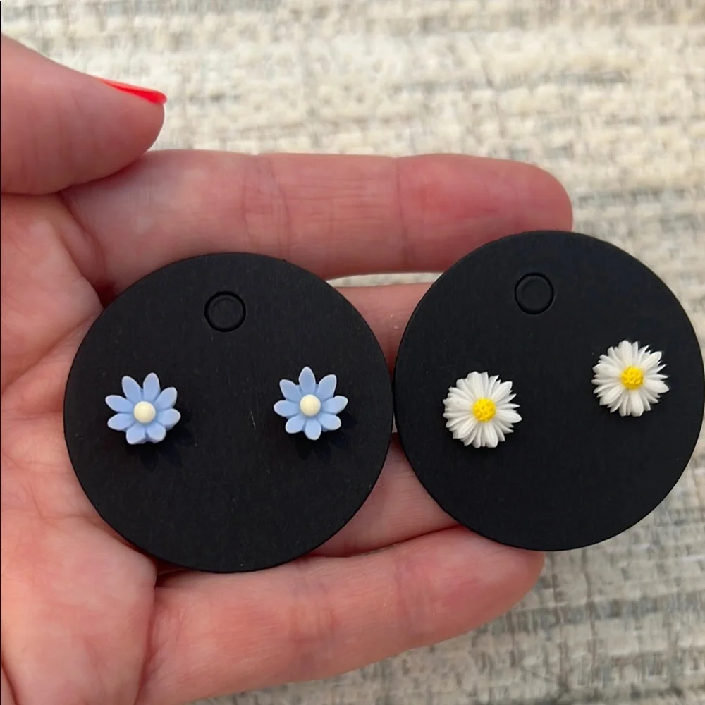 Floral Kids Earrings Set‎ - Cream, Blue, White
